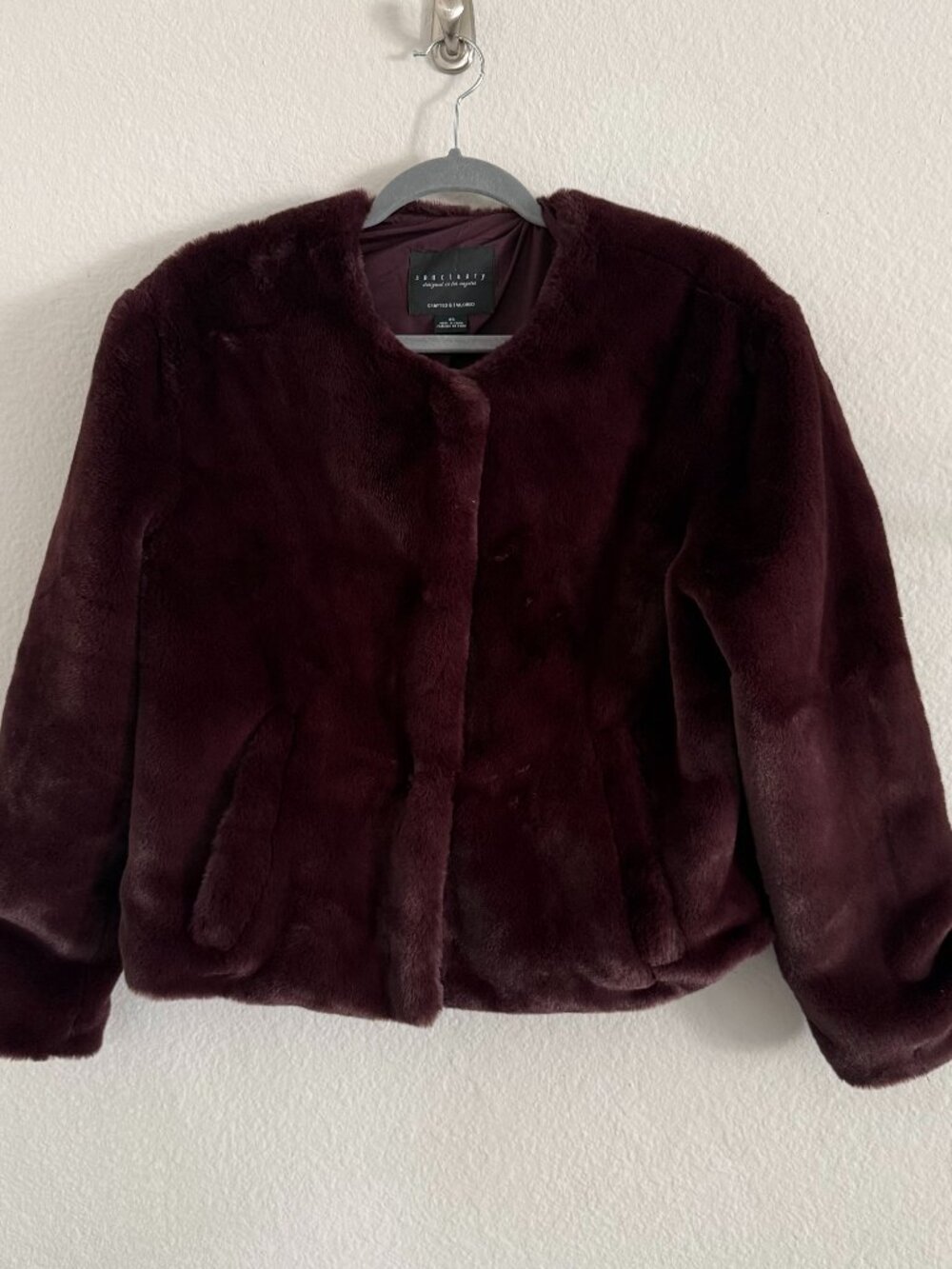Sanctuary oversized dark purple faux fur boxy jacket